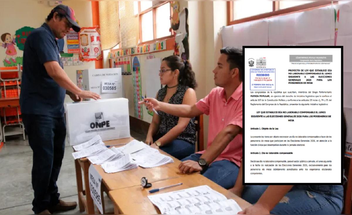 Elecciones 2026: Fuerza Popular propone que personeros de partidos pol&iacute;ticos tengan un d&iacute;a no laborable