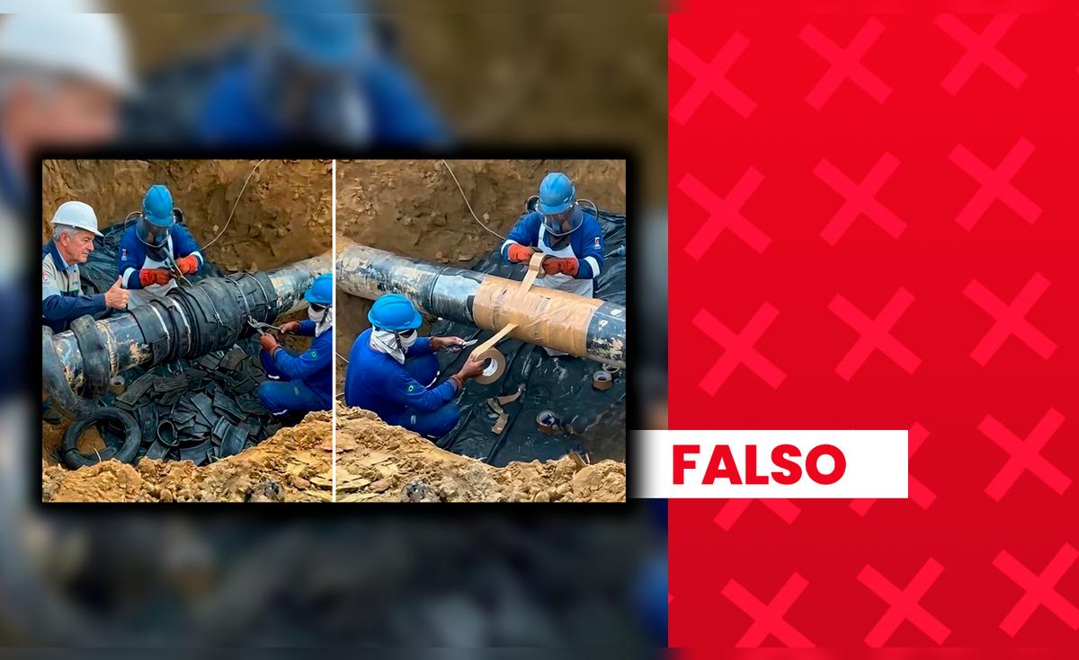 Son falsas estas imágenes de la reparación del gasoducto de Camisea en marzo con jebe y cinta adhesiva: se generaron con IA