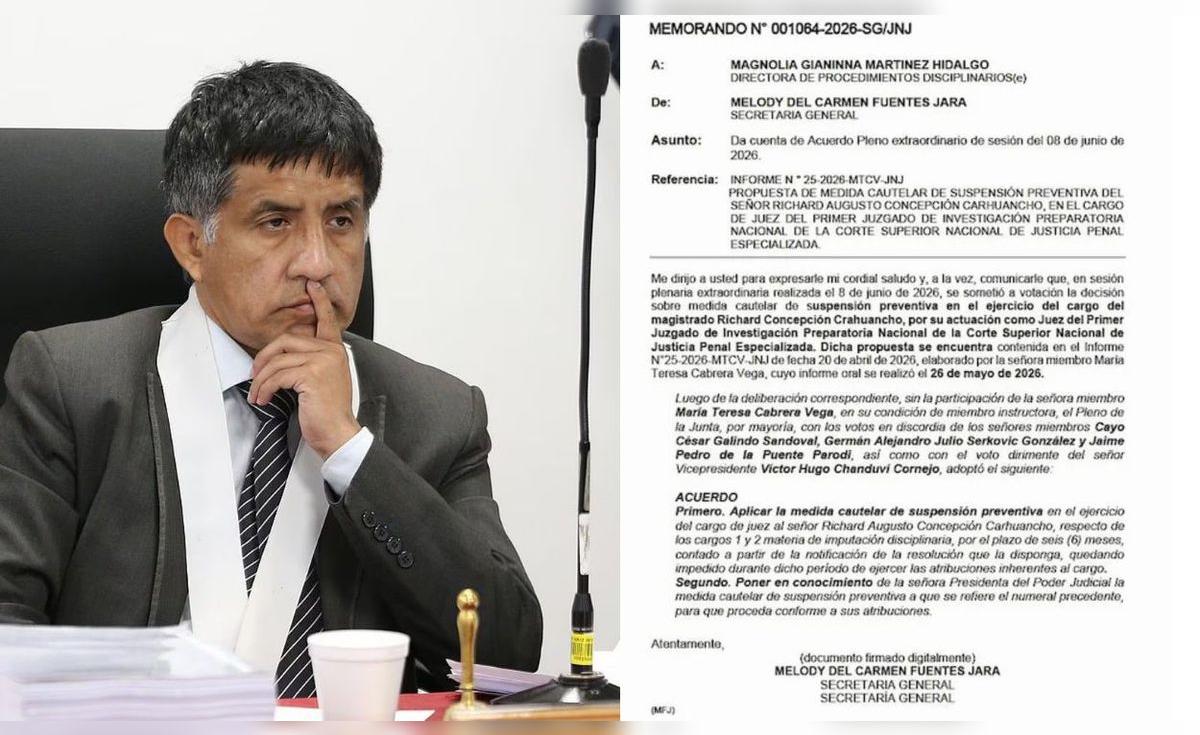 Pleno de la JNJ acuerda suspender al juez Richard Concepción Carhuancho