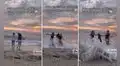 Intentan grabar un video en la playa, pero una ola lo arruina todo y se lleva su celular