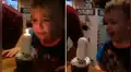 Niño no puede apagar su vela de cumpleaños y su papá usa curioso truco para ayudarlo [VIDEO]