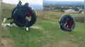 YouTube viral: chico se sube a llanta para lanzarse desde elevada colina y pasa esto [VIDEO]