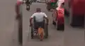 Facebook: perrito ayuda a su dueño empujando su silla de ruedas por la calle [VIDEO]