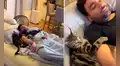 Joven duerme con sus gatos, su pareja intenta despertarlo y felino enfurece