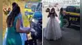 Novia queda varada en carretera y vehículo policial la recoge para llevarla a su boda