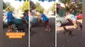 Perrito ‘ayuda’ a grupo de jóvenes a empujar un auto varado en medio de la pista