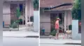 Perro ayuda a su cuidador a limpiar la casa y le sujeta el bote de la basura