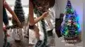 Mujer se las ingenia para armar un árbol navideño casero con cartón y guirnaldas