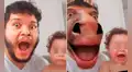 Papá utiliza un efecto para cambiar su rostro por el de un caballo y su hijo queda horrorizado
