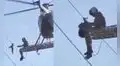 El impresionante rescate de un ave que quedó atrapada en un cable de alta tensión