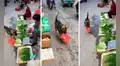 Inteligente perrito acude al mercado y vendedora le llena su cesta con naranjas