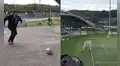 Entrenador de fútbol marca un increíble gol desde fuera del estadio y gana una apuesta