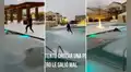 Hombre protagoniza terrible caída al intentar cruzar corriendo una piscina congelada