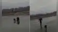 Policía ingresa a lago congelado y salva la vida de una perrita que quedó atrapada en el hielo