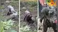 Perrito ignora las órdenes de su dueña y hace de las suyas en un charco de barro