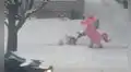 Hombre se disfraza de unicornio para sacar la nieve de su casa e impresiona a sus vecinos