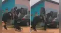 Perro salta a los brazos de su dueño para salir juntos a dar un paseo a caballo