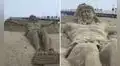 Escultor representa la crucifixión de Jesús en la arena y resultado sorprende en TikTok 