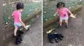 Perro persigue a su pequeña dueña para jugar, pero la engaña y le roba su chupetín 
