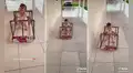 Padre construye un andador casero para su hija con latas de leche y tubos de PVC