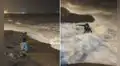 Mujer va a la playa de noche para relajarse, pero una fuerte ola arruina su experiencia