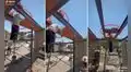 Albañiles desafían la gravedad con innovadora técnica para construir el techo de una casa