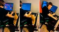 Joven disfruta de un videojuego en línea y su travieso gato le apaga la PC sin querer