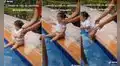 Bebé deja en shock a sus familiares al tirarse a la piscina que superaba su altura