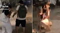 Joven es viral al intentar cruzar calle sin mojarse y terminar empapada: “Inevitable no reírse”