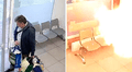 Momento en el que un hombre se salva de morir quemado por una explosión letal en una lavandería