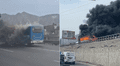 Bus 'El Chino' se incendia en Vía de Evitamiento: cierran carril a la altura de El Agustino