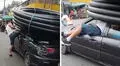 Taxista peruano genera polémica por cargar voluminosa manguera en auto y recibe duras críticas: “Irresponsabilidad total”