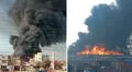 Feroz incendio consume fábrica en Óvalo Zapallal, en Puente Piedra: 13 unidades de bomberos en la emergencia