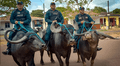 Fuerza policial en Brasil utiliza búfalos de agua de casi mil kilogramos para patrullar pantanos y ríos en una isla