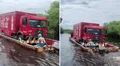 Captan a hombre trasladando en su lancha un camión de Coca Cola por el rio y redes estallan: "Llegó a más sitios que el sistema de salud"