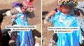 Niña en el Cusco se emociona al ver que el regalan un vestido de princesa: “Mamá, mira, me queda”