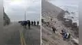 Carretera en Arequipa lleva bloqueada un día por deslizamiento de rocas por lluvias: pasajeros intentan cruzar a pie