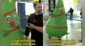 Mujer se disfraza de árbol de Navidad para recibir a su esposo en el aeropuerto y redes estallan: "Baila, arbolito, baila"