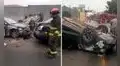 Triple choque deja automóvil volcado en la avenida La Mar, en San Miguel: vía fue cerrada temporalmente
