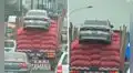 Insólito: captan camión trasladando automóvil encima de costales de cebolla en plena Panamericana Norte
