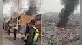 Fuerte incendio consume un almacén en Ate y más de 10 unidades de bomberos atienden la emergencia