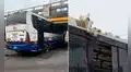 Bus de la empresa CTI queda atrapado bajo puente de avenida Brasil: desinflaron las llantas para liberar el vehículo