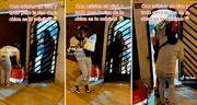 Repartidor entrega pedido y al oír pegajosa canción saca a bailar a la dueña de la casa