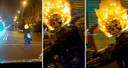 Taxista se queda en shock al ver a ‘Ghost Rider’ circulando en moto por las calles de Chile