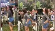 Sin zapatos terminó bailando una canadiense que asistió por primera vez a concierto del Grupo 5