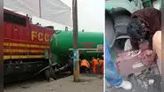 Huachipa: mujer queda atrapada debajo de camión cisterna de gas que colisionó contra tren