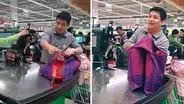 Chico usa alforja cajamarquina en vez de bolsa para comprar en supermercado y causa furor [VIDEO]