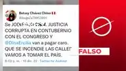No, la expremier Betssy Chávez no tuiteó que “se incendien las calles” ni que se va a “tomar el país”