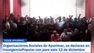 Apurímac se declara en insurgencia popular y convocan a paro indefinido para el 12 de diciembre