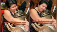 Mujer abraza a su perro tiernamente y le dedica una canción de cuna